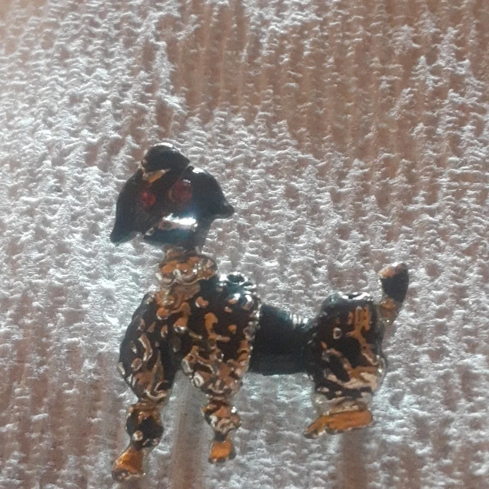 Elegant Black and Silver Tone Poodle Dog Brooch